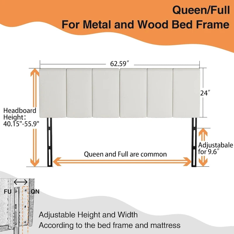 Queen Foldable Upholstered Headboard