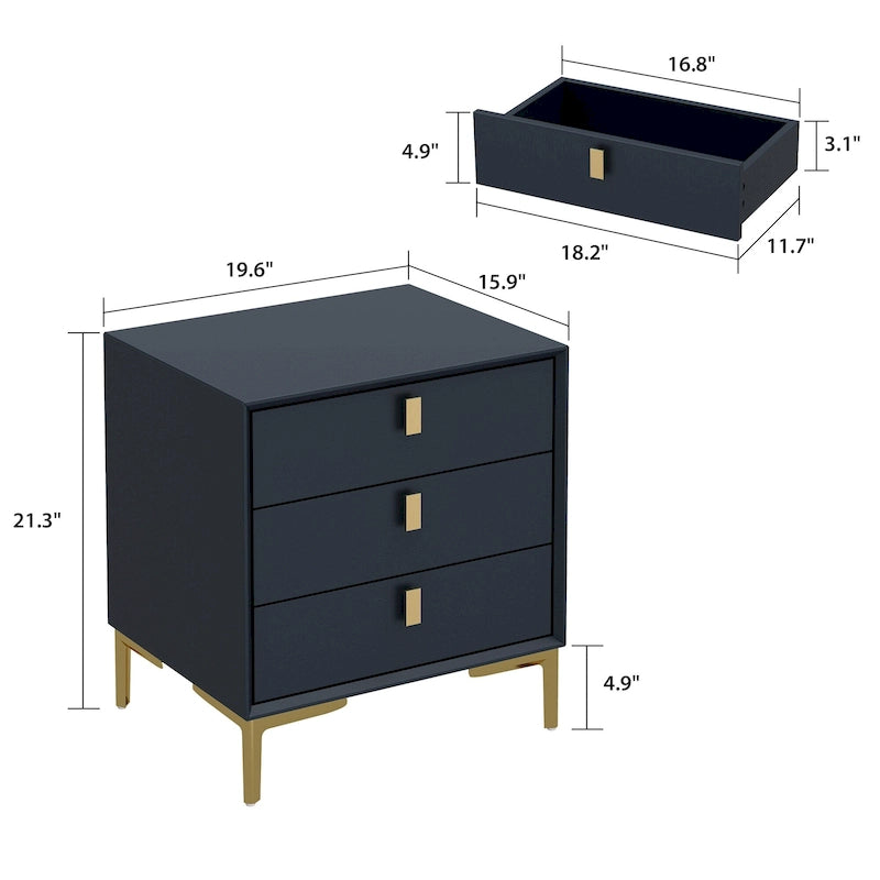 3-Drawer Mid-Century Modern Nightstand End Table