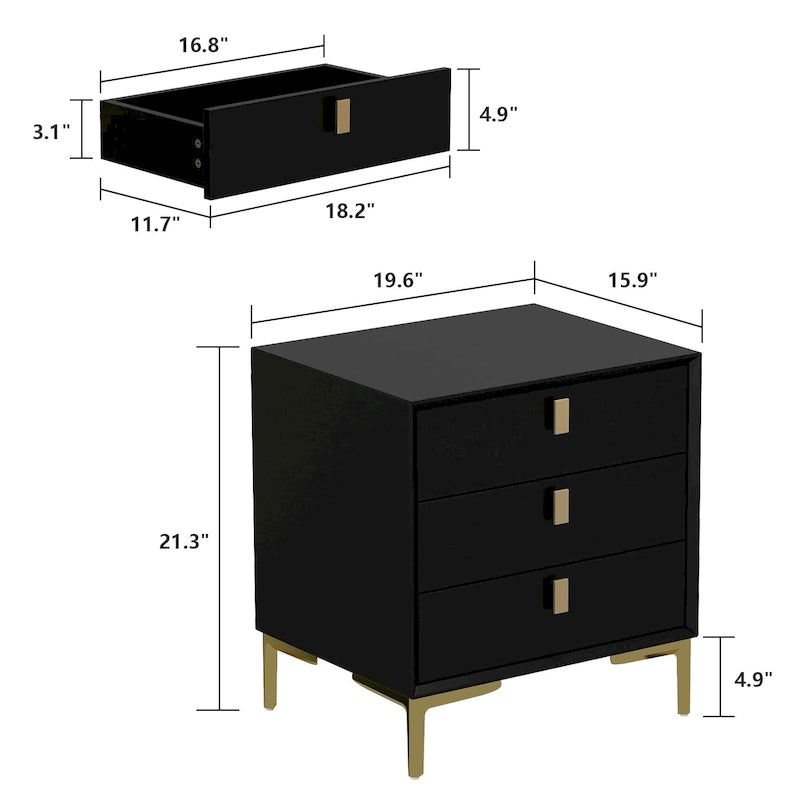 3-Drawer Mid-Century Modern Nightstand End Table