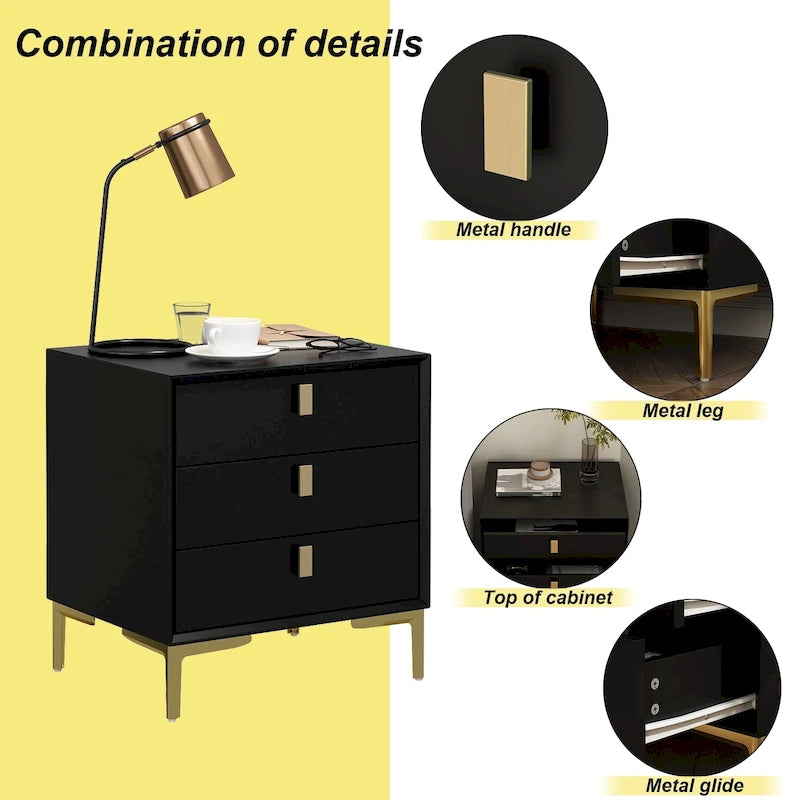 3-Drawer Mid-Century Modern Nightstand End Table