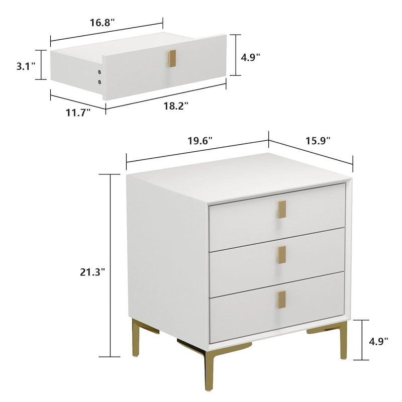 3-Drawer Mid-Century Modern Nightstand End Table