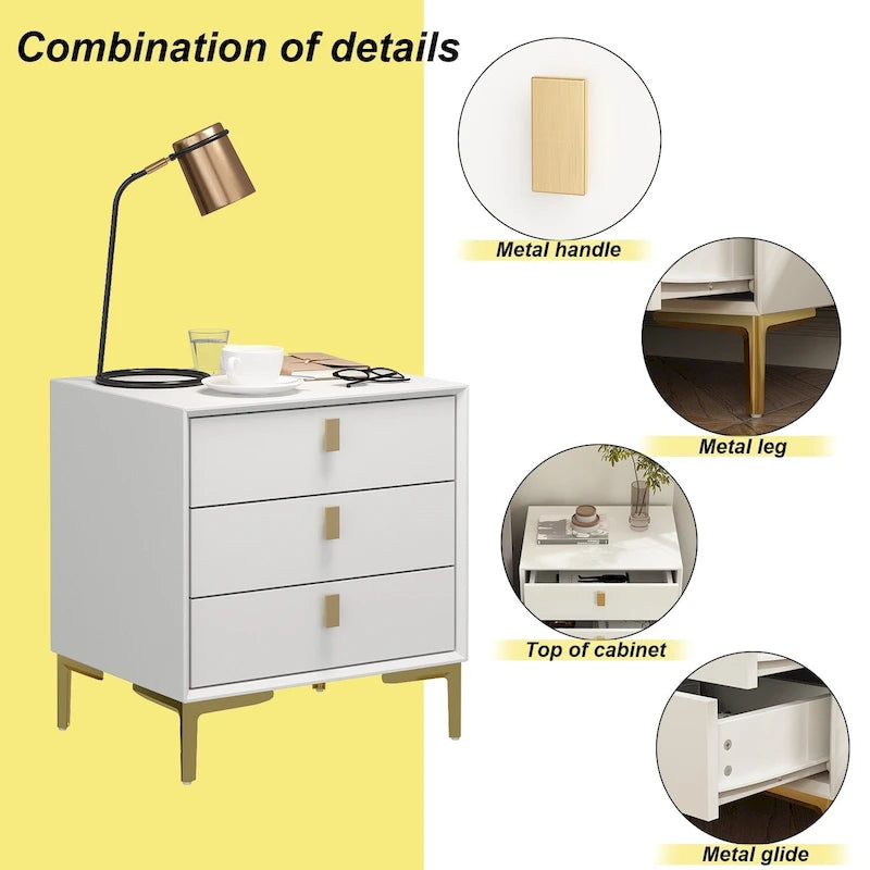3-Drawer Mid-Century Modern Nightstand End Table