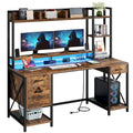 59-Inch Computer Gaming Desk with Hutch and Bookshelf, 3 Drawers
