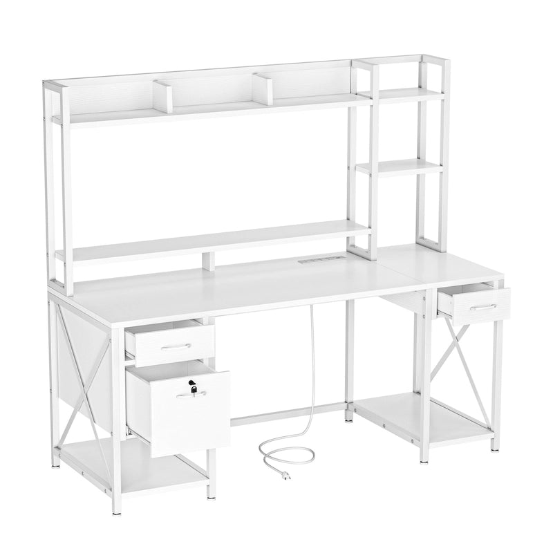 59-Inch Computer Gaming Desk with Hutch and Bookshelf, 3 Drawers