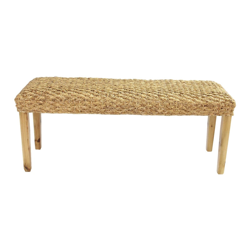 Solid Wood Water Hyacinth Indoor Bench