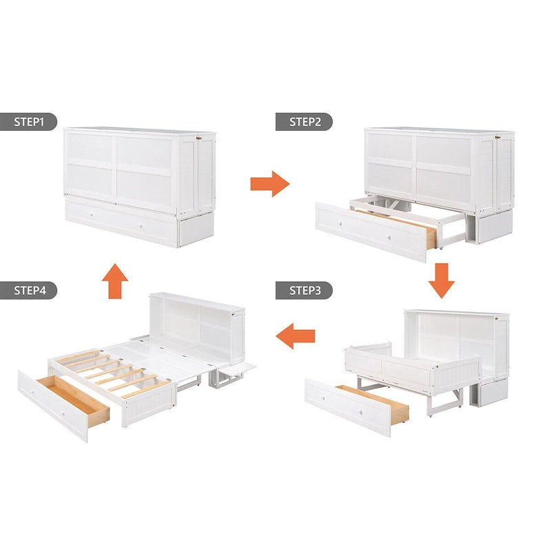 Queen Mobile Murphy Bed with Drawer and Side Shelves