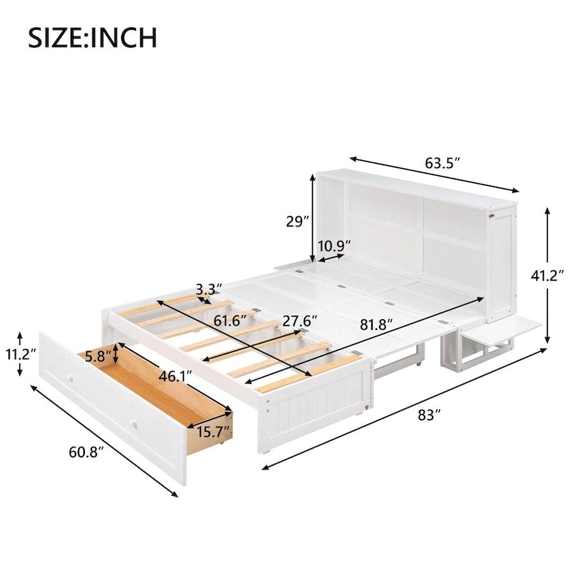 Queen Mobile Murphy Bed with Drawer and Side Shelves