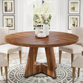 47 Inch Round Wood Farmhouse Dining Table for 4