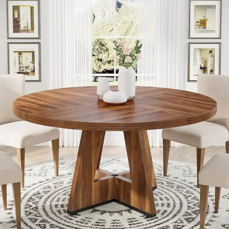47 Inch Round Wood Farmhouse Dining Table for 4