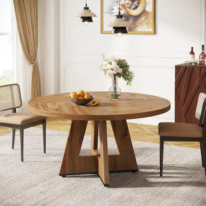 47 Inch Round Wood Farmhouse Dining Table for 4