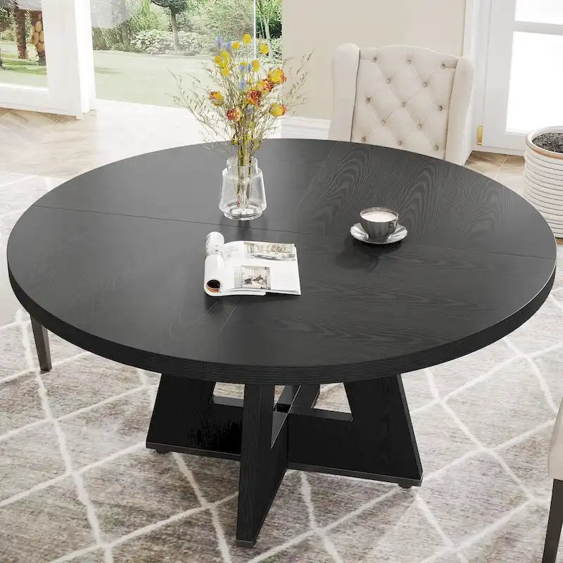 47 Inch Round Wood Farmhouse Dining Table for 4