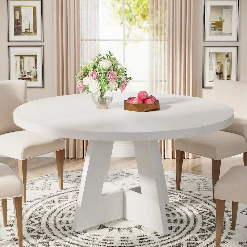 47 Inch Round Wood Farmhouse Dining Table for 4