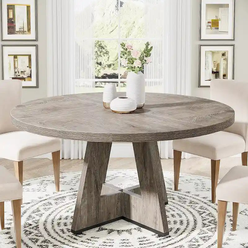 47 Inch Round Wood Farmhouse Dining Table for 4