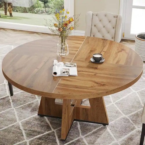 47 Inch runder Esstisch aus Holz im Landhausstil für 4 Personen