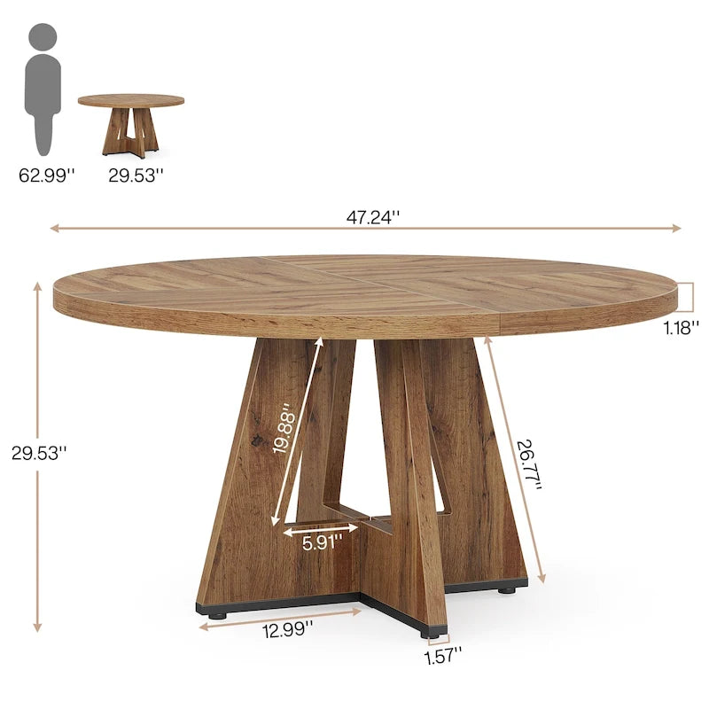 47 Inch Round Wood Farmhouse Dining Table for 4