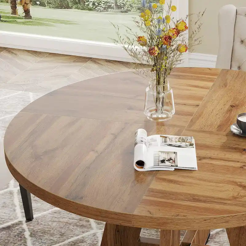 47 Inch Round Wood Farmhouse Dining Table for 4