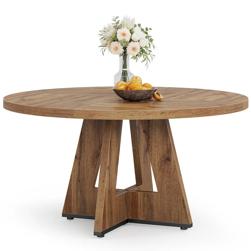 47 Inch Round Wood Farmhouse Dining Table for 4