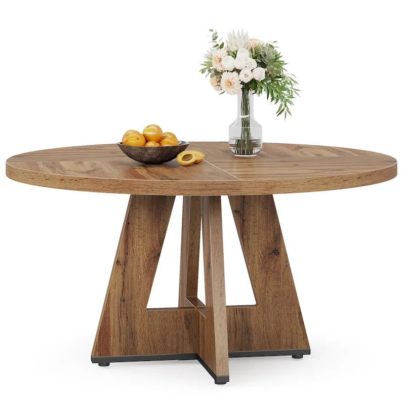 47 Inch Round Wood Farmhouse Dining Table for 4
