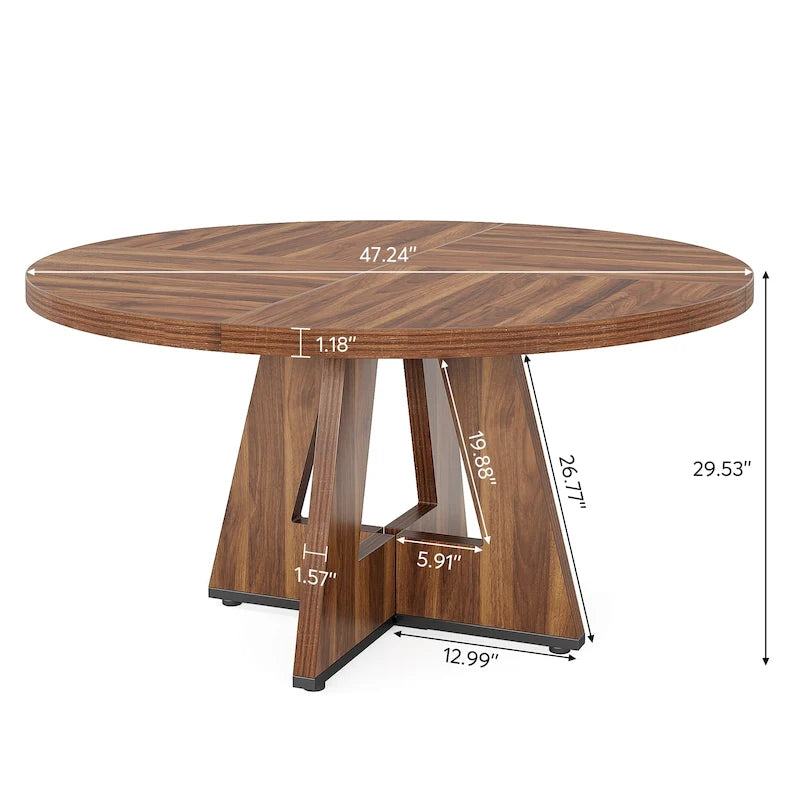 47 Inch Round Wood Farmhouse Dining Table for 4