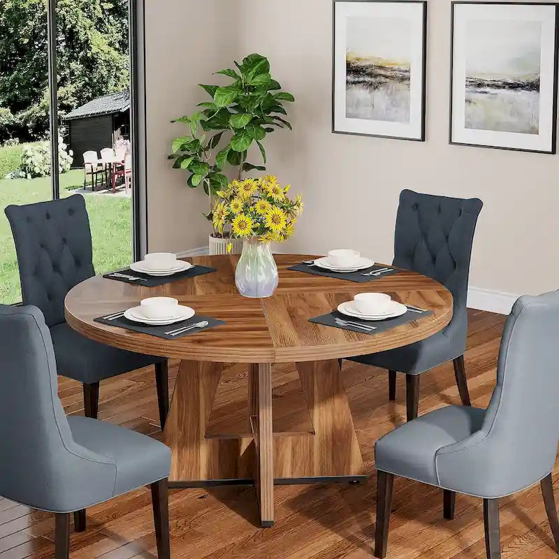 47 Inch Round Wood Farmhouse Dining Table for 4