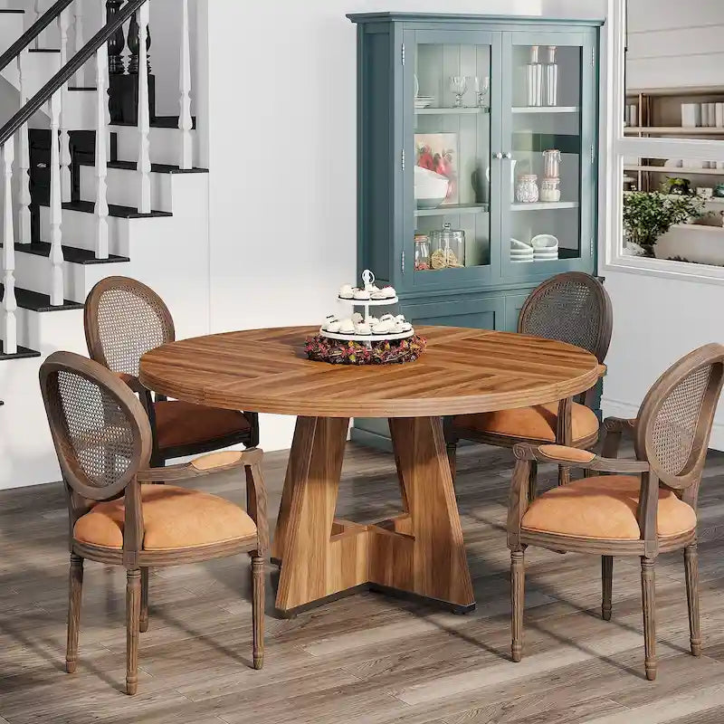 47 Inch Round Wood Farmhouse Dining Table for 4
