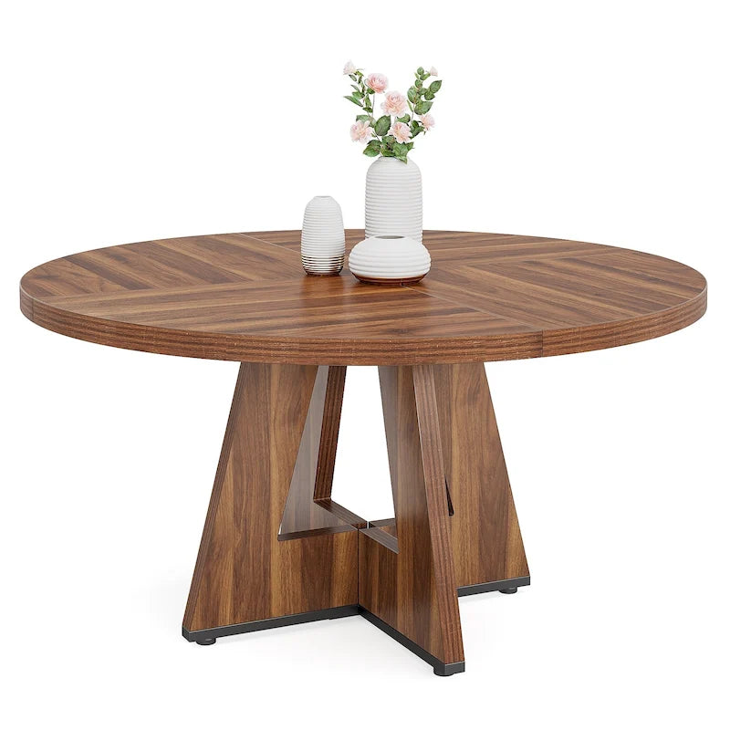 47 Inch Round Wood Farmhouse Dining Table for 4