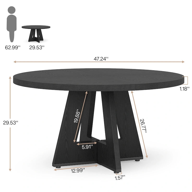 47 Inch Round Wood Farmhouse Dining Table for 4
