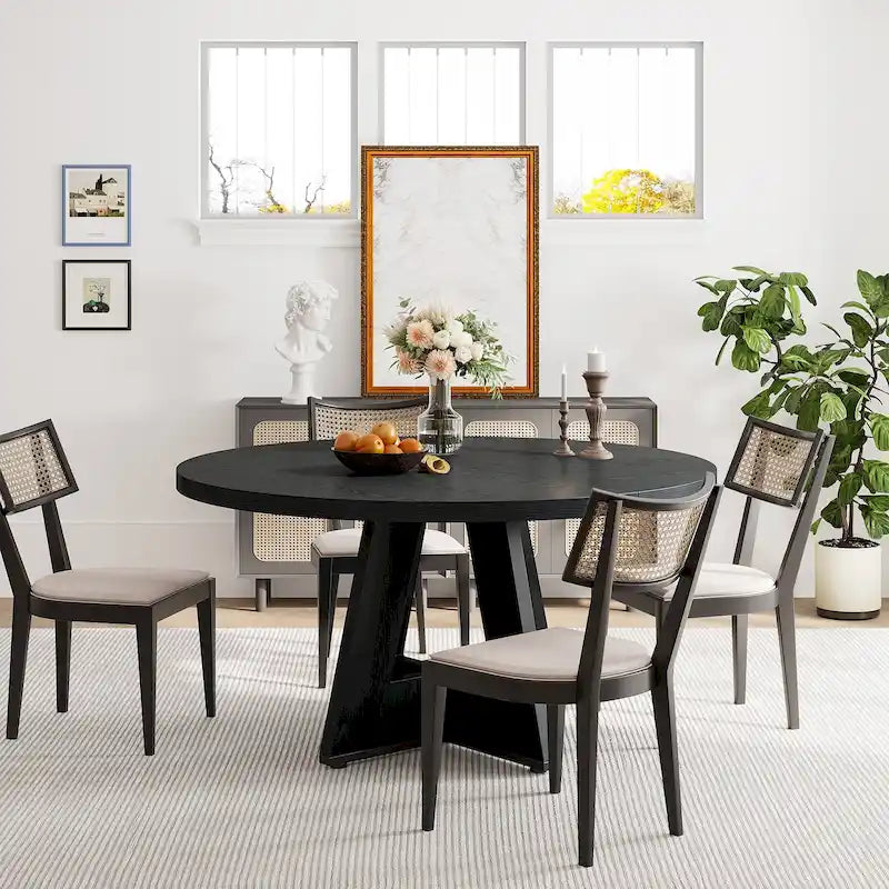 47 Inch Round Wood Farmhouse Dining Table for 4