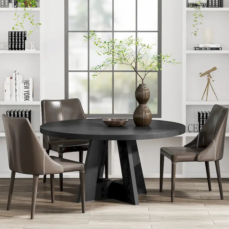 47 Inch Round Wood Farmhouse Dining Table for 4