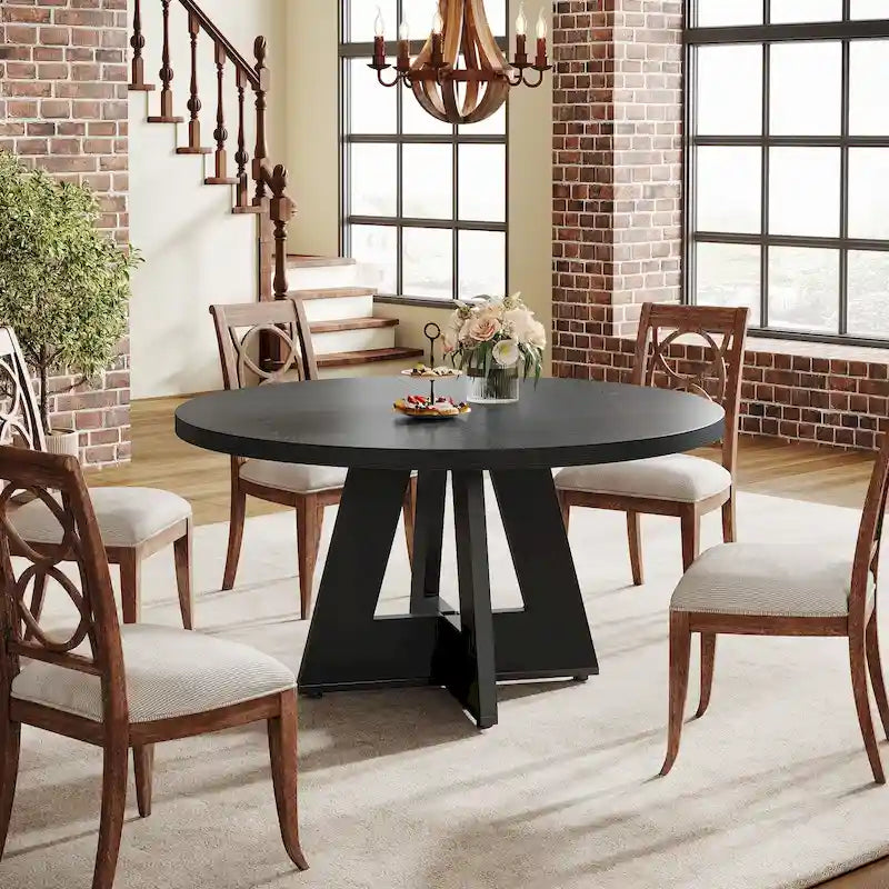 47 Inch Round Wood Farmhouse Dining Table for 4
