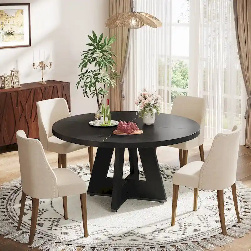 47 Inch Round Wood Farmhouse Dining Table for 4