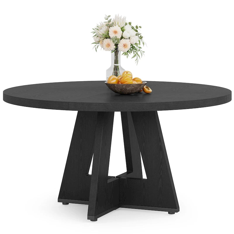 47 Inch Round Wood Farmhouse Dining Table for 4