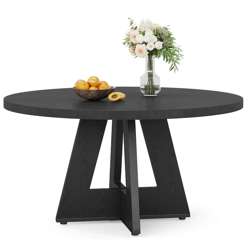 47 Inch Round Wood Farmhouse Dining Table for 4