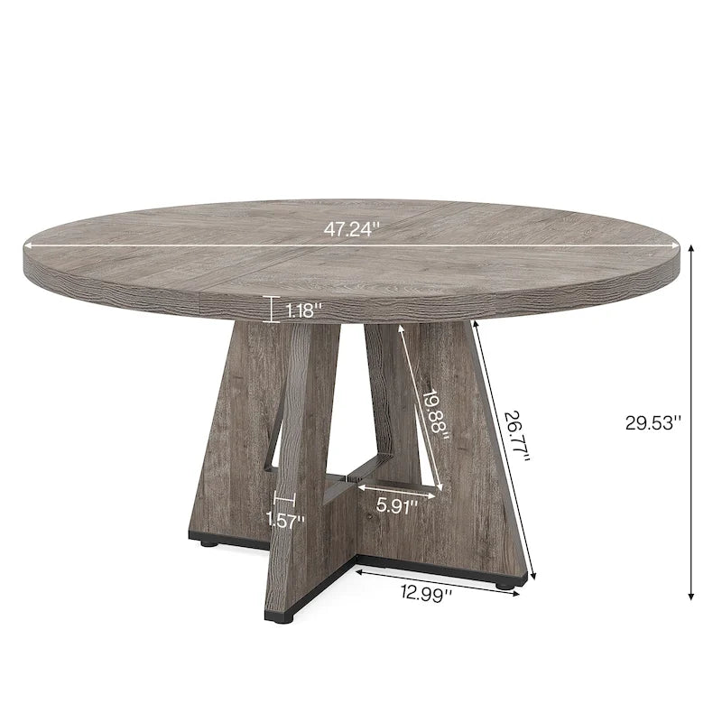47 Inch Round Wood Farmhouse Dining Table for 4