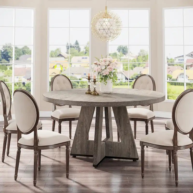 47 Inch Round Wood Farmhouse Dining Table for 4