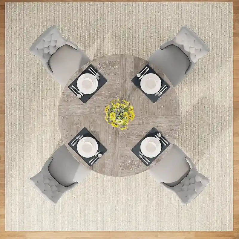 47 Inch Round Wood Farmhouse Dining Table for 4