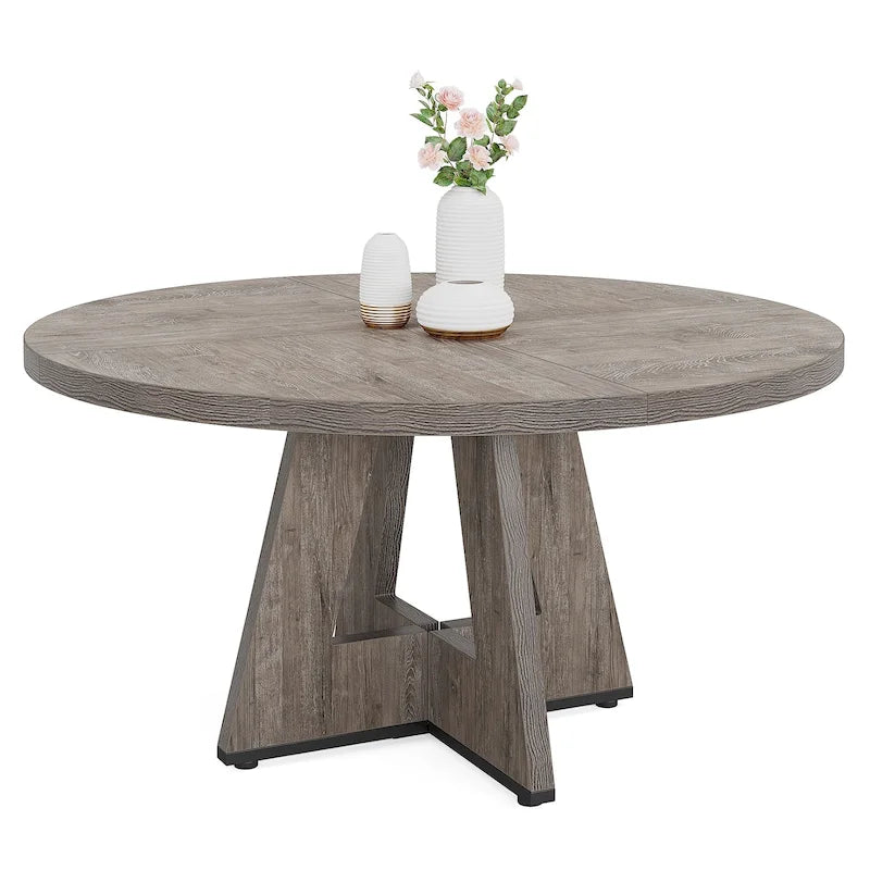 47 Inch Round Wood Farmhouse Dining Table for 4