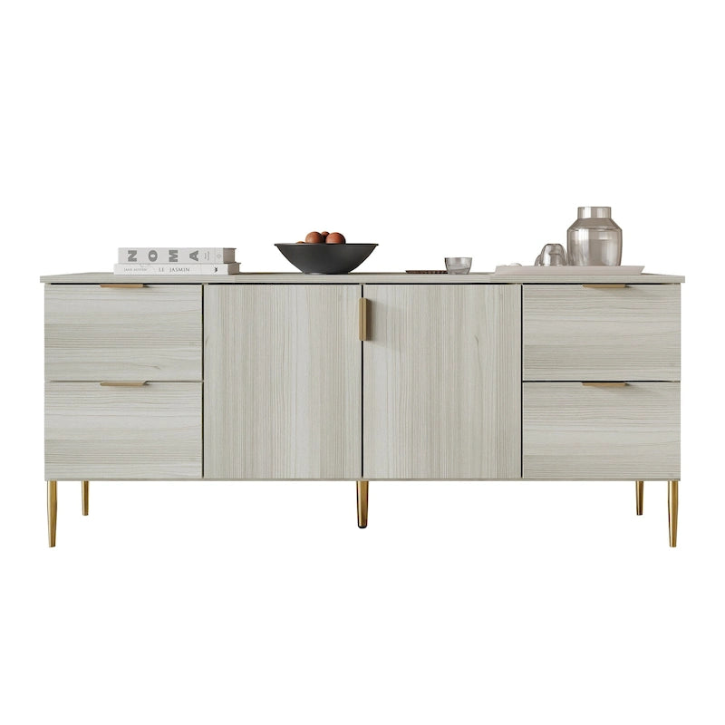 Modern Sideboard Cabinet with 4 Drawers and 2 Cabinets, Gold Handles