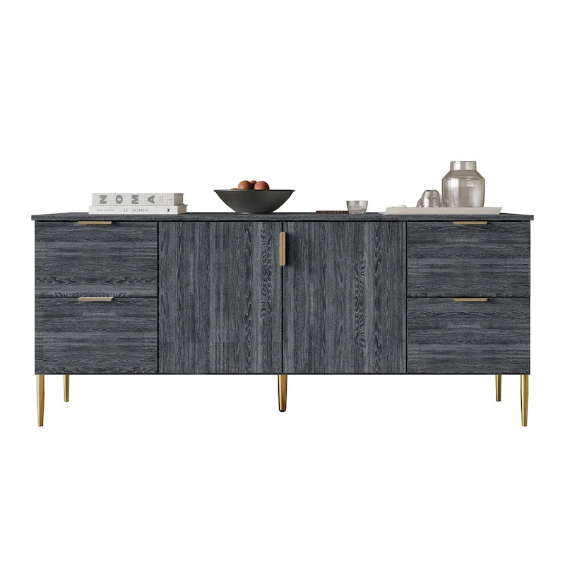 Modern Sideboard Cabinet with 4 Drawers and 2 Cabinets, Gold Handles