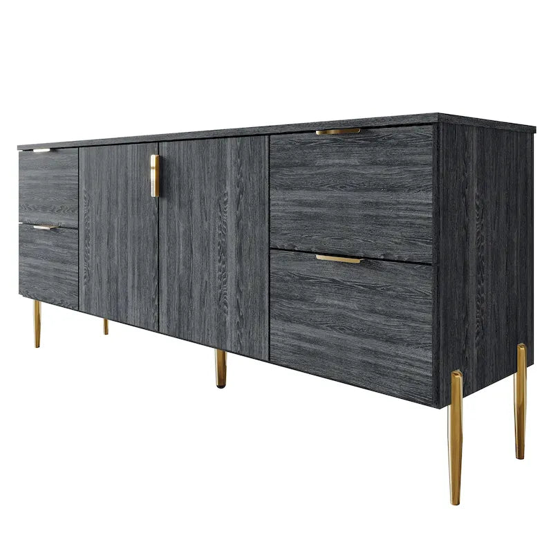 Modern Sideboard Cabinet with 4 Drawers and 2 Cabinets, Gold Handles
