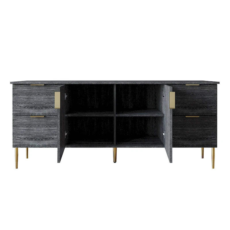 Modern Sideboard Cabinet with 4 Drawers and 2 Cabinets, Gold Handles