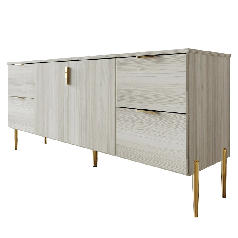 Modern Sideboard Cabinet with 4 Drawers and 2 Cabinets, Gold Handles