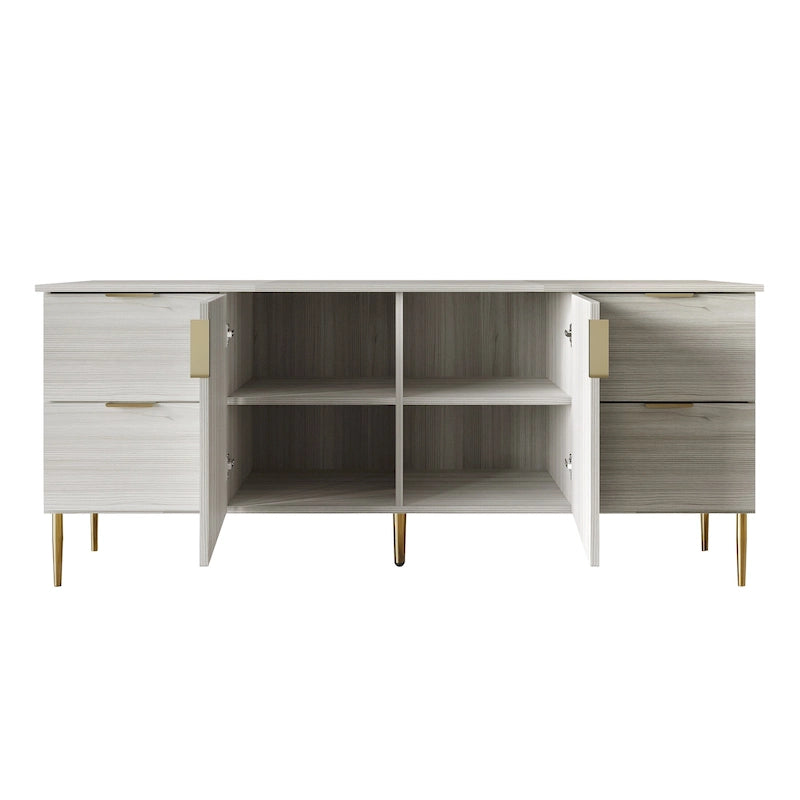 Modern Sideboard Cabinet with 4 Drawers and 2 Cabinets, Gold Handles