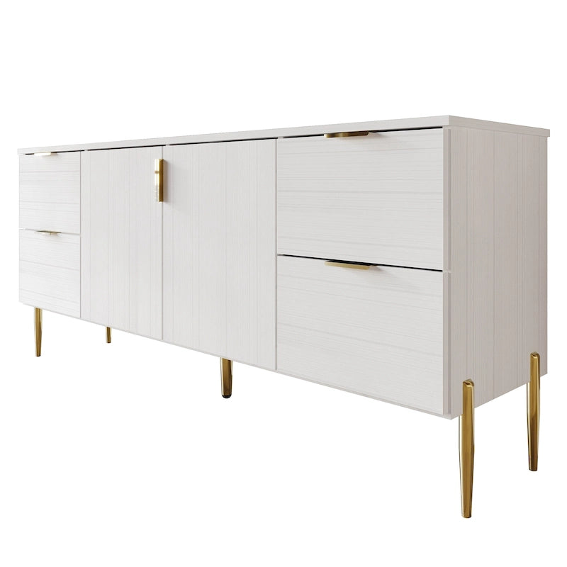 Modern Sideboard Cabinet with 4 Drawers and 2 Cabinets, Gold Handles