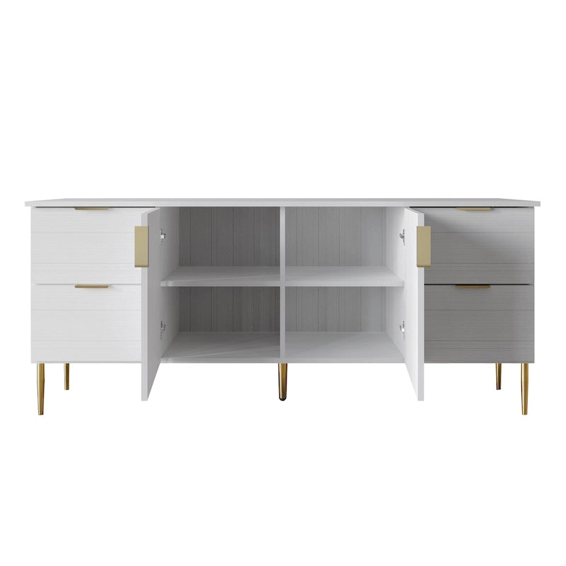 Modern Sideboard Cabinet with 4 Drawers and 2 Cabinets, Gold Handles