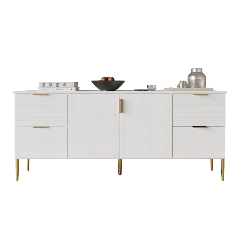 Modern Sideboard Cabinet with 4 Drawers and 2 Cabinets, Gold Handles