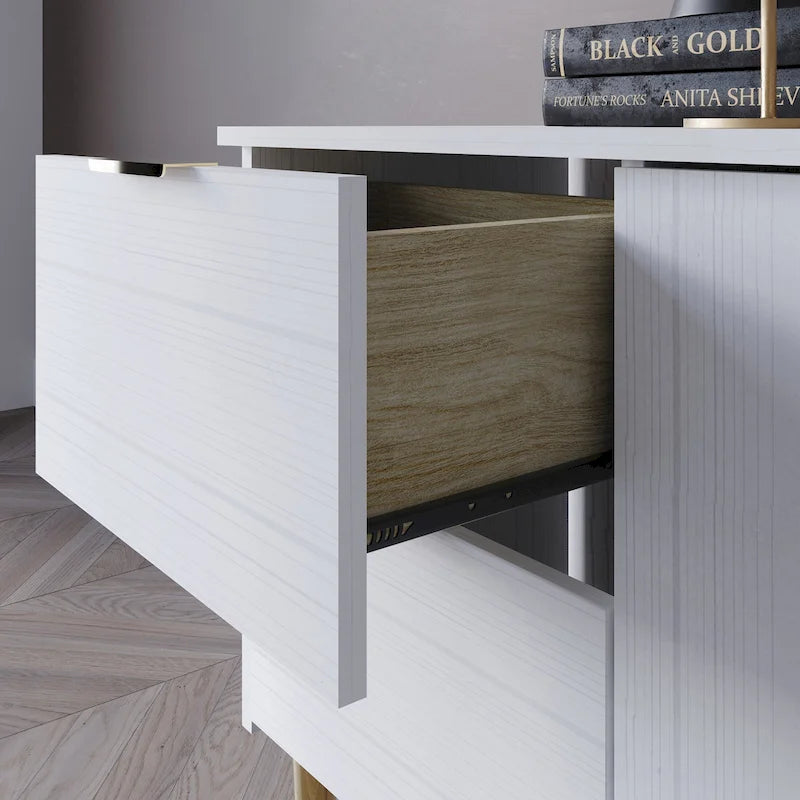 Modern Sideboard Cabinet with 4 Drawers and 2 Cabinets, Gold Handles