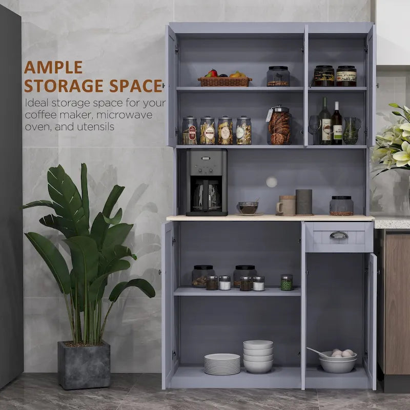 71-inch Farmhouse Buffet with Hutch, Kitchen Pantry Storage Cabinet
