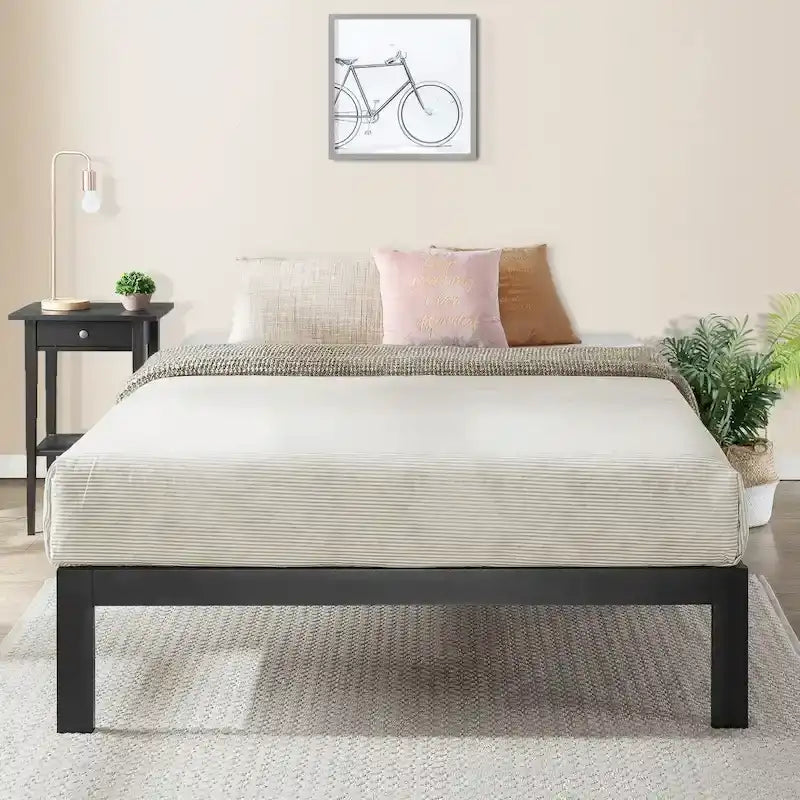 King Size Heavy Duty Steel Platform Bed Frame with Steel Slats