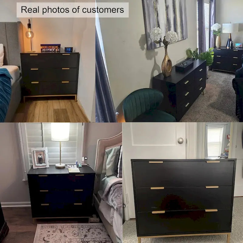 31.5-Inch Wide 3-Drawer Black Dresser, Modern Wood Chest